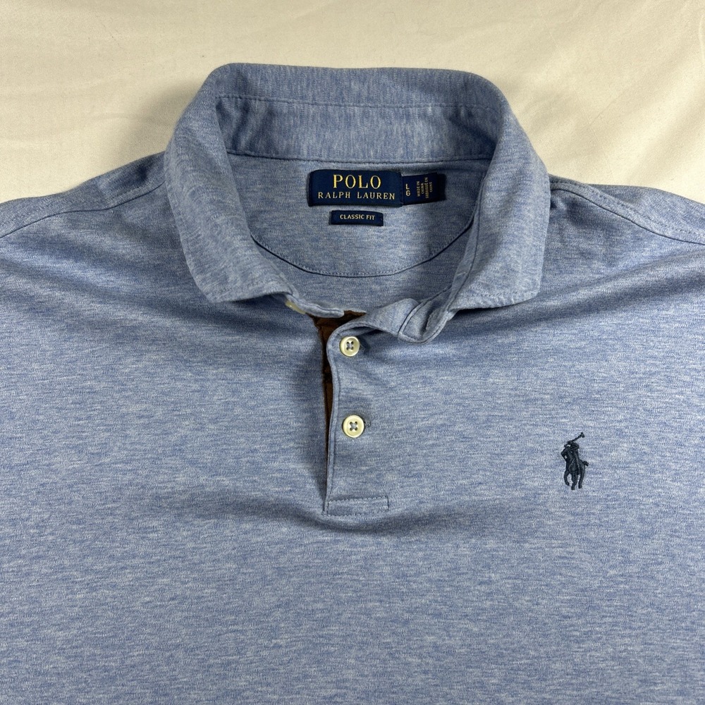 Polo Ralph Lauren Mens Henley Shirt Large Long Sleeve Collared Blue Classic Fit